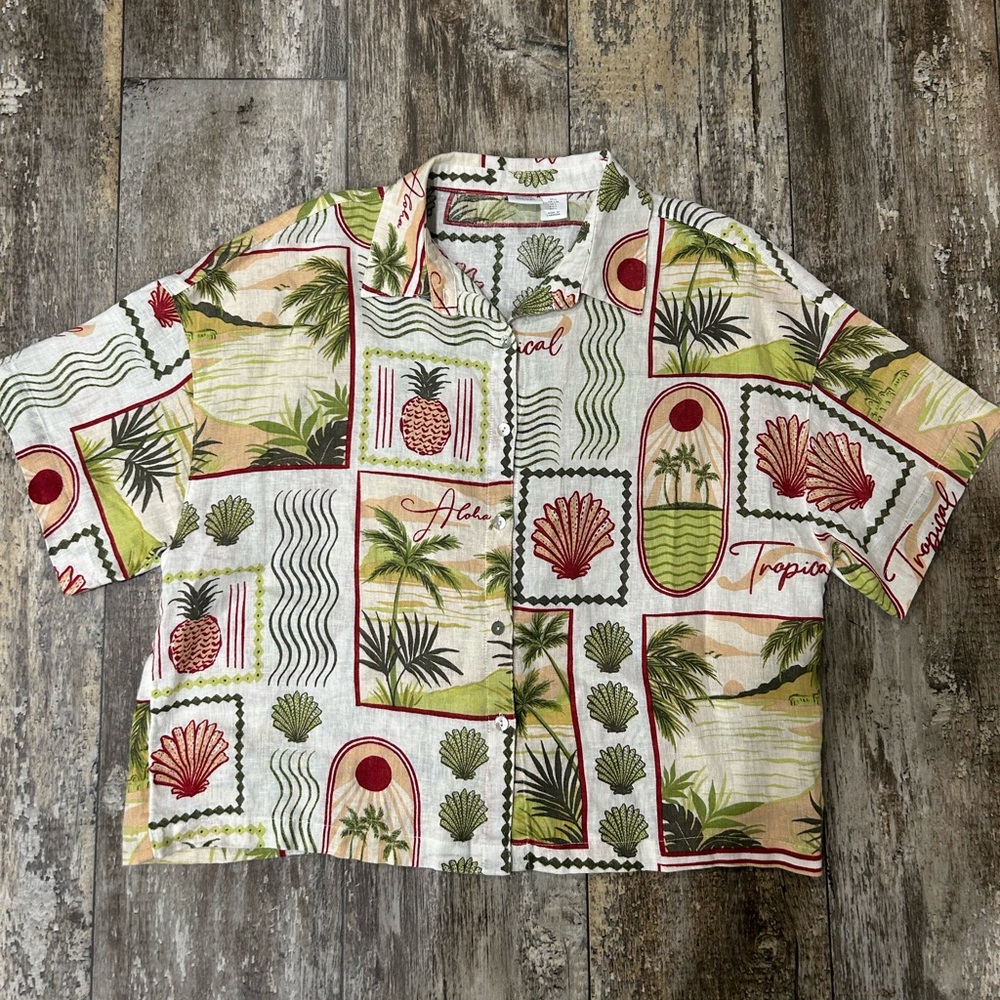 C&C California Tropical Print Blouse - Green, Red, Cream